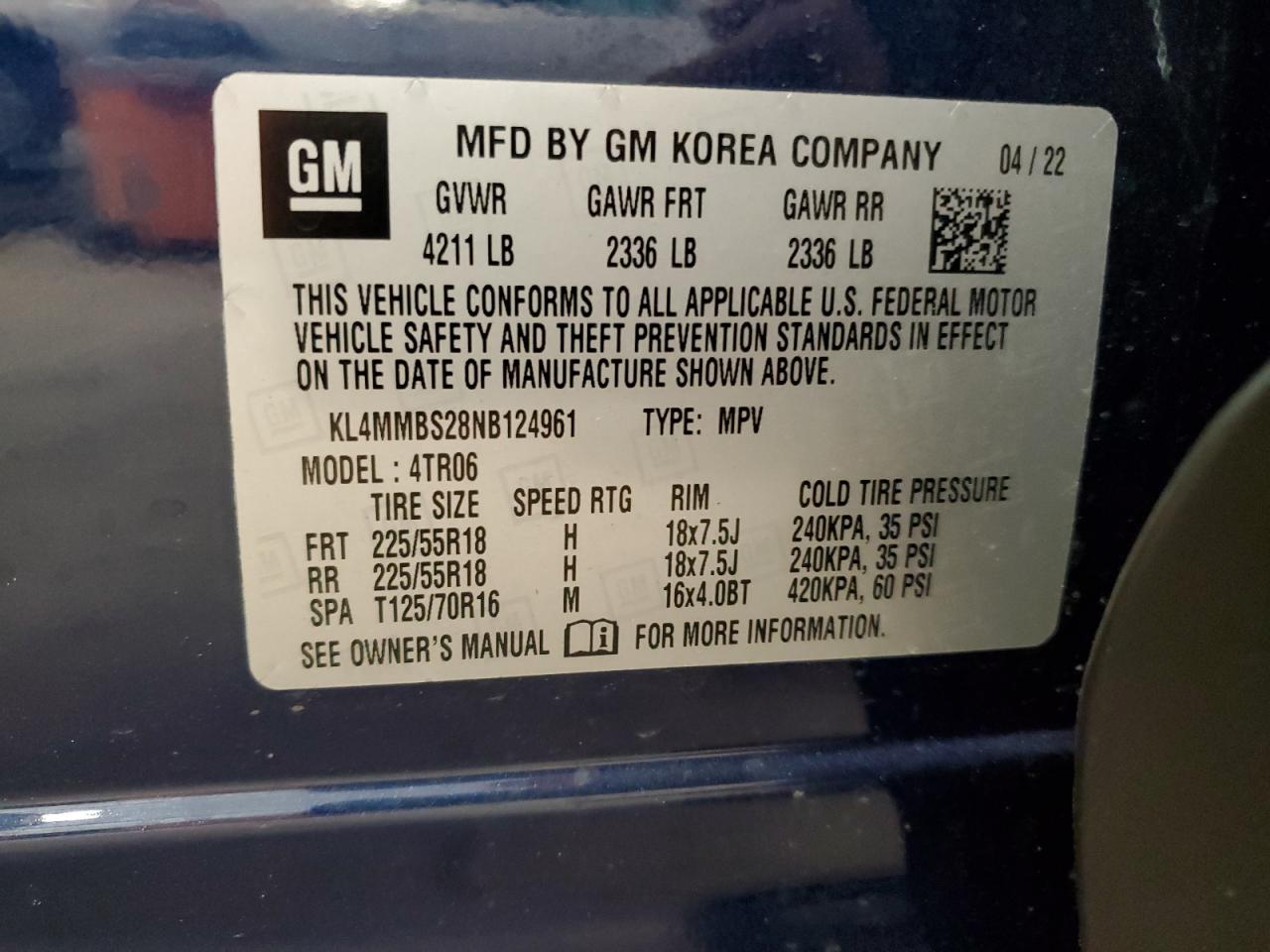 2022 Buick Encore VIN KL4MMBS28NB124961 Copart auction photo, rollover damage thumbnail 13