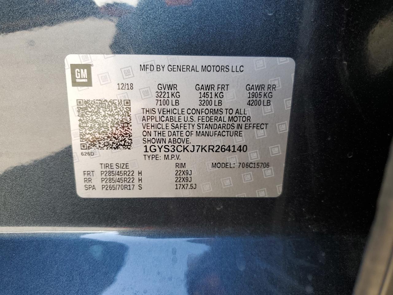 2019 Cadillac Escalade VIN 1GYS3CKJ7KR264140 Copart auction photo, all over / undercarriage damage thumbnail 14