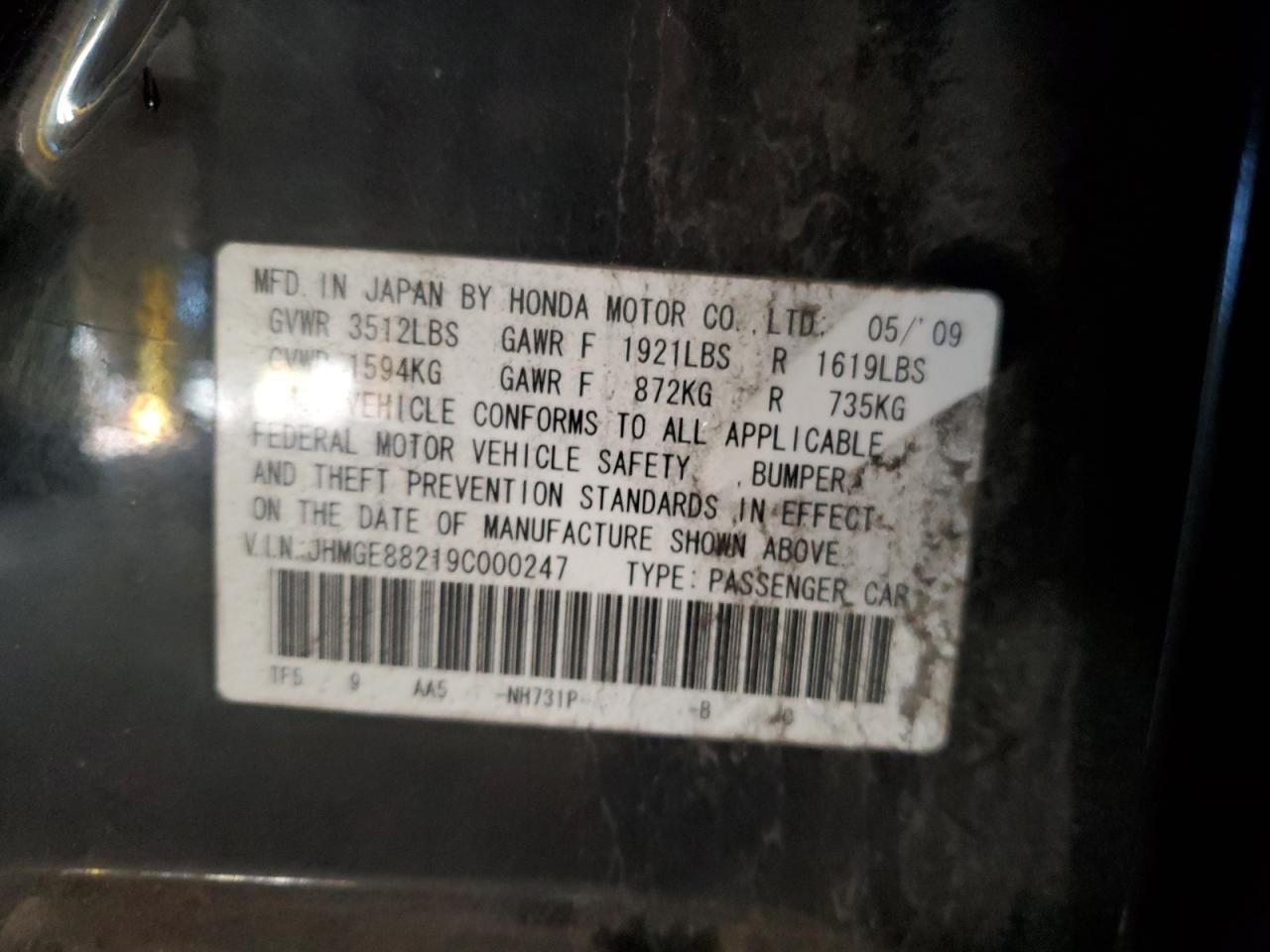 2009 Honda Fit VIN JHMGE88219C000247 Copart auction photo, front end damage thumbnail 13