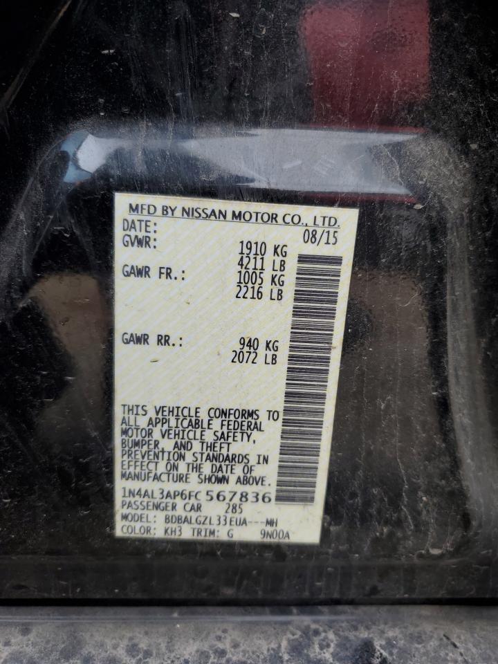 2015 Nissan Altima VIN 1N4AL3AP6FC567836 Copart auction photo, front end damage thumbnail 12