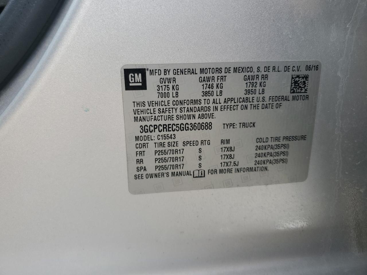 2016 Chevrolet Silverado VIN 3GCPCREC5GG360688 Copart auction photo, front end damage thumbnail 12