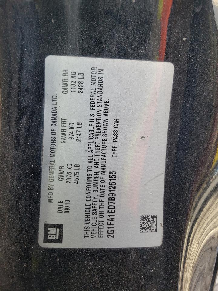 2011 Chevrolet Camaro VIN 2G1FA1ED7B9126155 Copart auction photo, rear end damage thumbnail 13