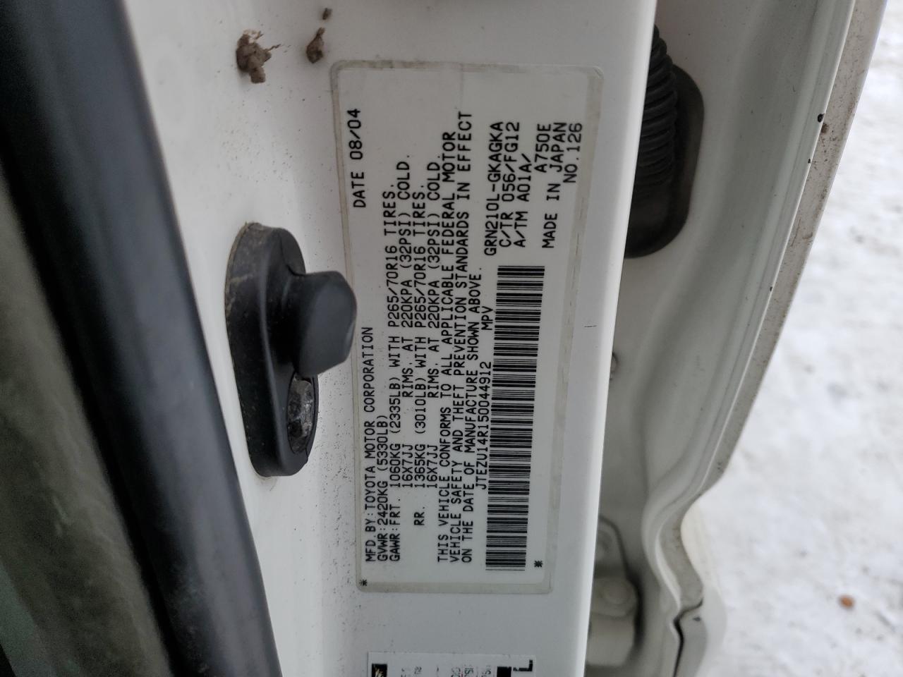 2005 Toyota 4Runner VIN JTEZU14R150044912 Copart auction photo, front end / minor dent/scratches damage thumbnail 15