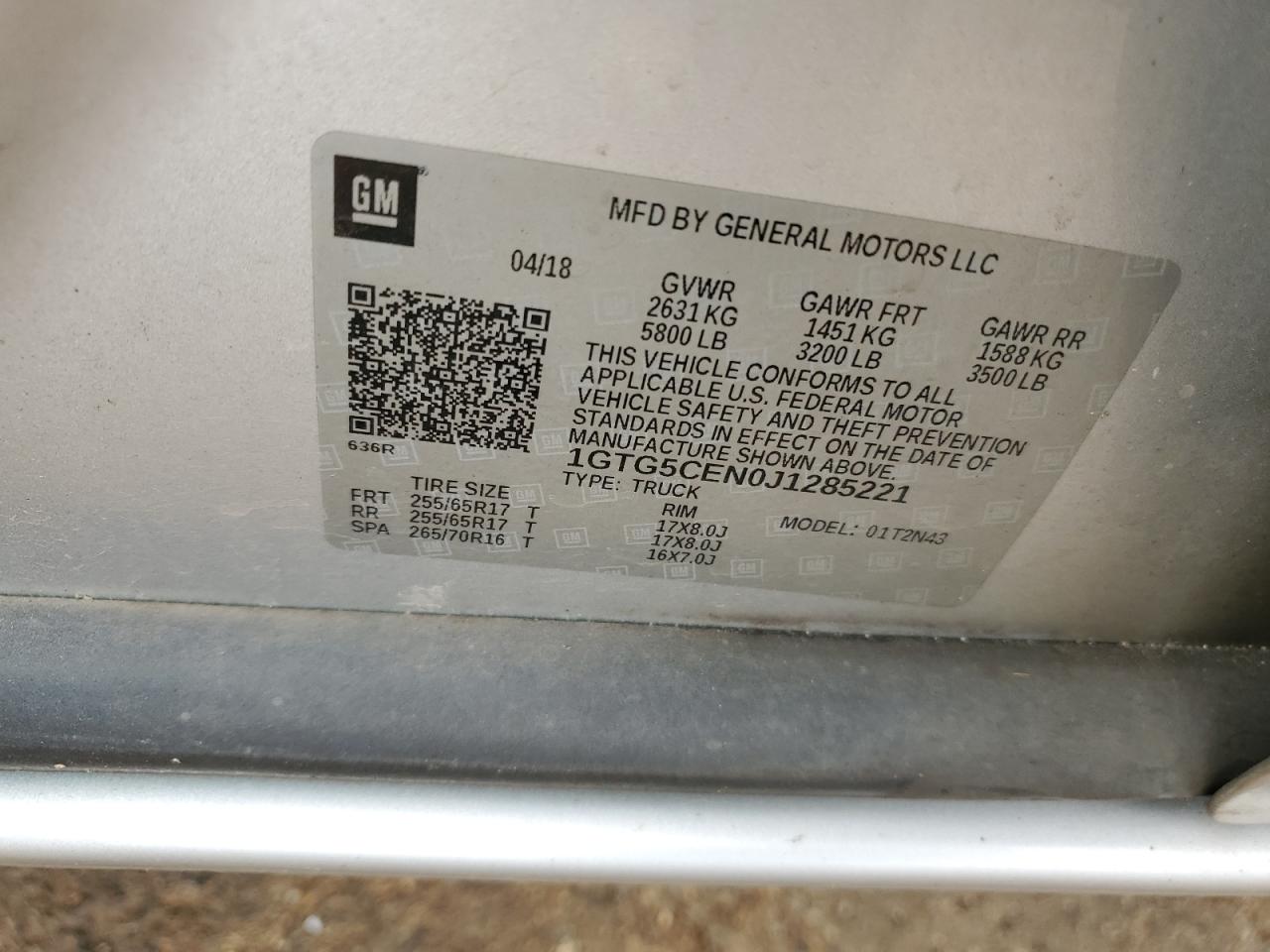 2018 GMC Canyon VIN 1GTG5CEN0J1285221 Copart auction photo, all over damage thumbnail 14