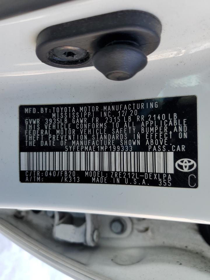 2021 Toyota Corolla VIN 5YFEPMAE1MP199333 Copart auction photo, front end damage thumbnail 12
