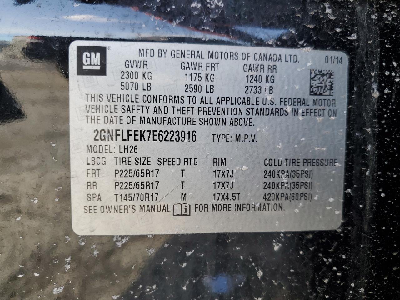 2014 Chevrolet Equinox VIN 2GNFLFEK7E6223916 Copart auction photo, rear end / front end damage thumbnail 15