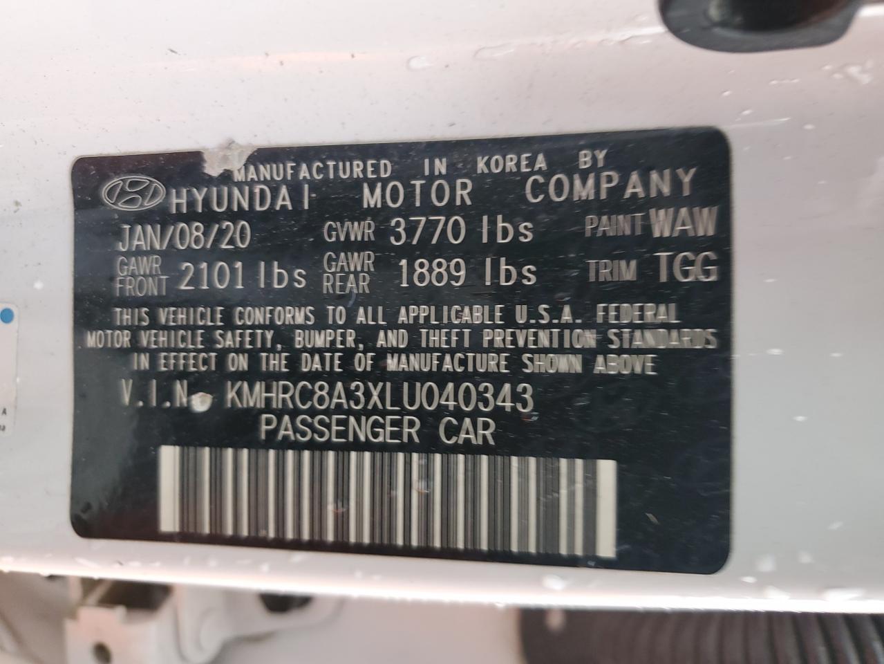 2020 Hyundai Venue VIN KMHRC8A3XLU040343 Copart auction photo, side / front end damage thumbnail 13