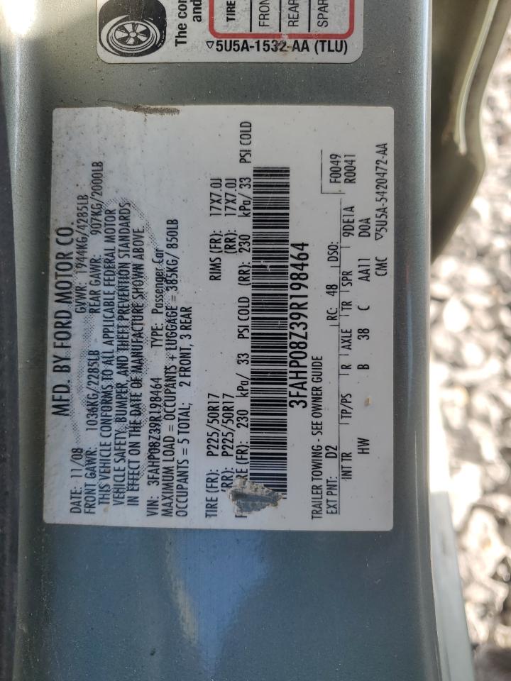 2009 Ford Fusion VIN 3FAHP08Z39R198464 Copart auction photo, front end damage thumbnail 12