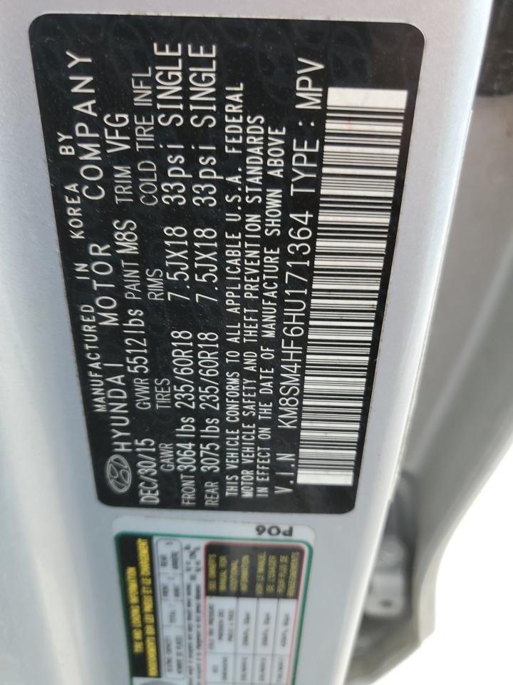 2017 Hyundai Santa Fe VIN KM8SM4HF6HU171364 Copart auction photo, mechanical damage thumbnail 13