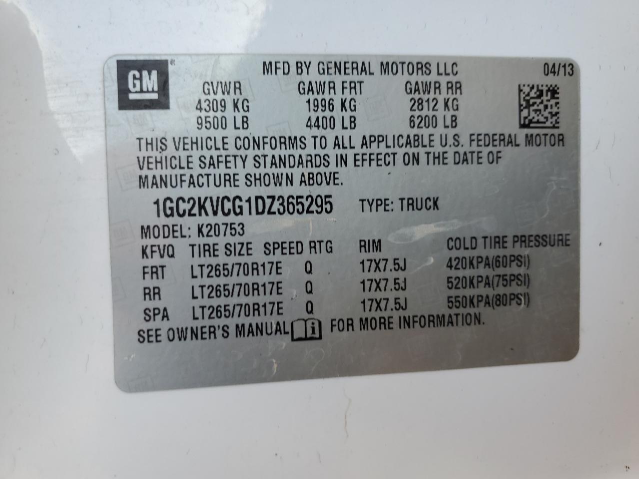 2013 Chevrolet Silverado VIN 1GC2KVCG1DZ365295 Copart auction photo, rear end / side damage thumbnail 13