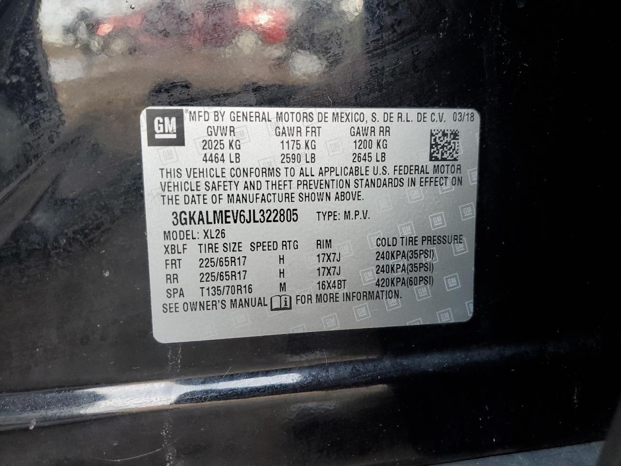 2018 GMC Terrain VIN 3GKALMEV6JL322805 Copart auction photo, front end damage thumbnail 14