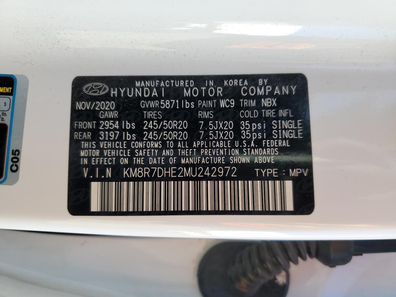 2021 Hyundai Palisade VIN KM8R7DHE2MU242972 Copart auction photo, front end damage thumbnail 14