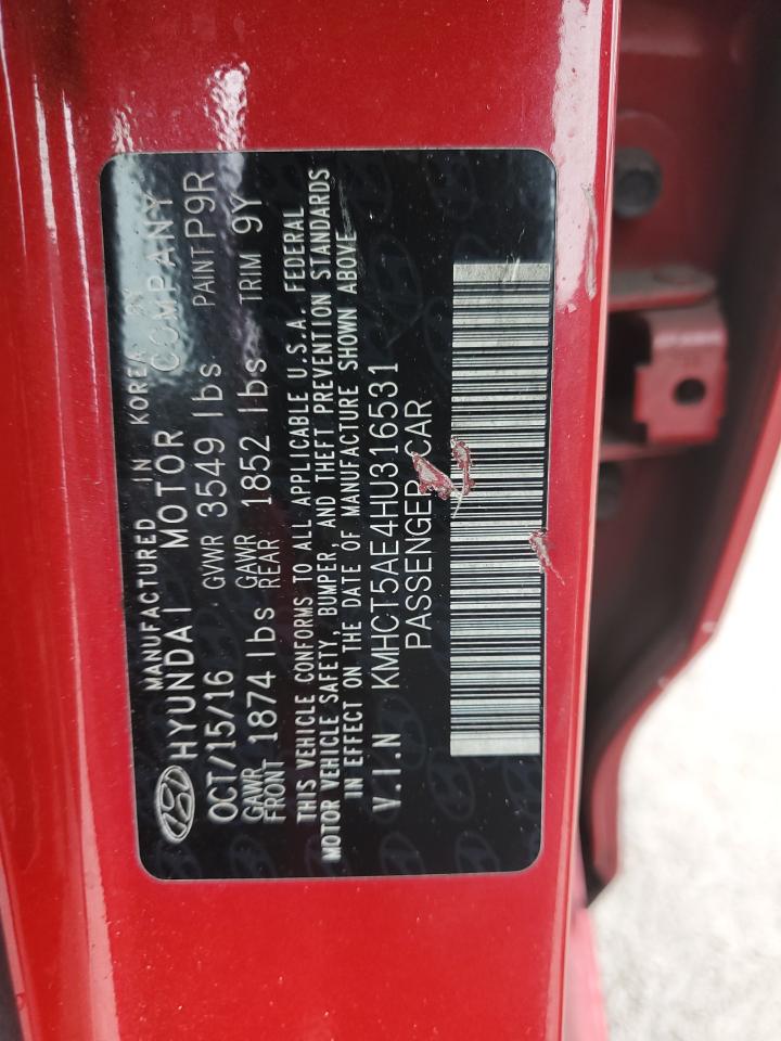 2017 Hyundai Accent VIN KMHCT5AE4HU316531 Copart auction photo, front end damage thumbnail 12