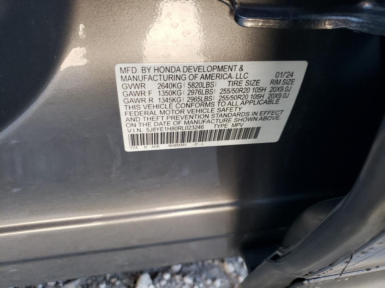 2024 Acura MDX VIN 5J8YE1H80RL023246 Copart auction photo, front end / side damage thumbnail 13