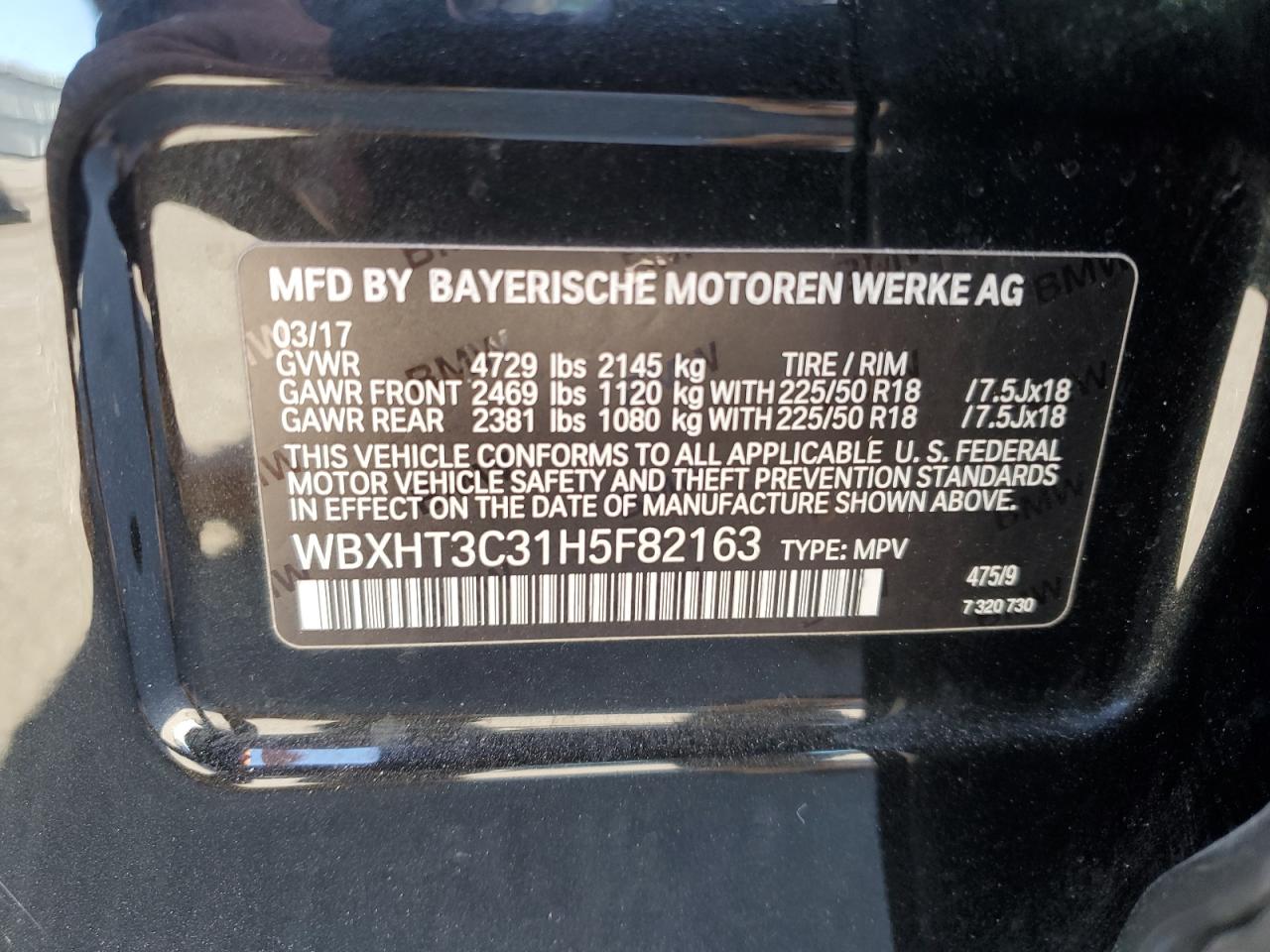 2017 BMW X1 VIN WBXHT3C31H5F82163 Copart auction photo, front end damage thumbnail 13