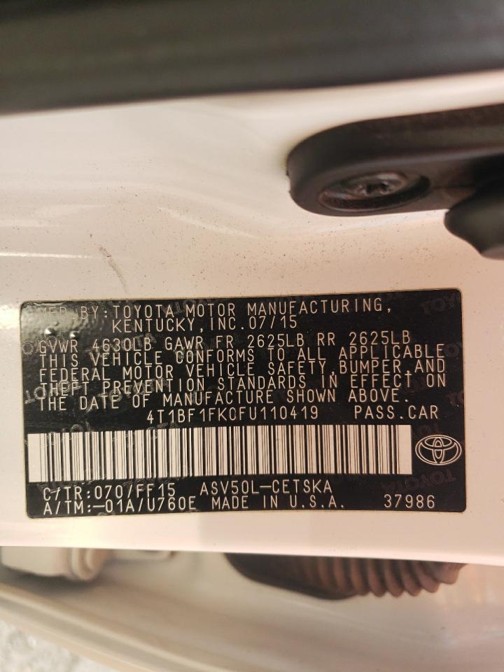 2015 Toyota Camry VIN 4T1BF1FK0FU110419 Copart auction photo, rear end damage thumbnail 14
