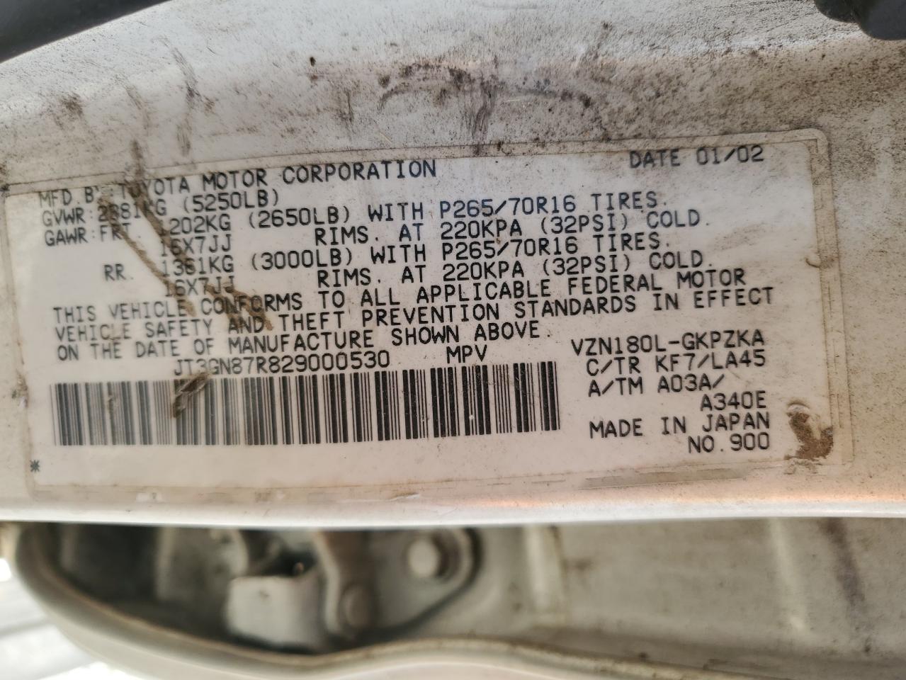 2002 Toyota 4Runner VIN JT3GN87R829000530 Copart auction photo, rear end damage thumbnail 13
