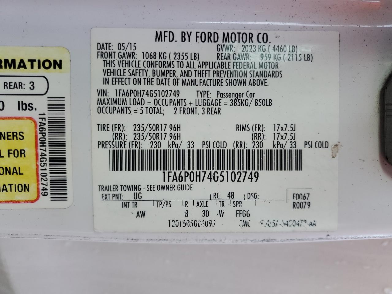 2016 Ford Fusion VIN 1FA6P0H74G5102749 Copart auction photo, all over damage thumbnail 13