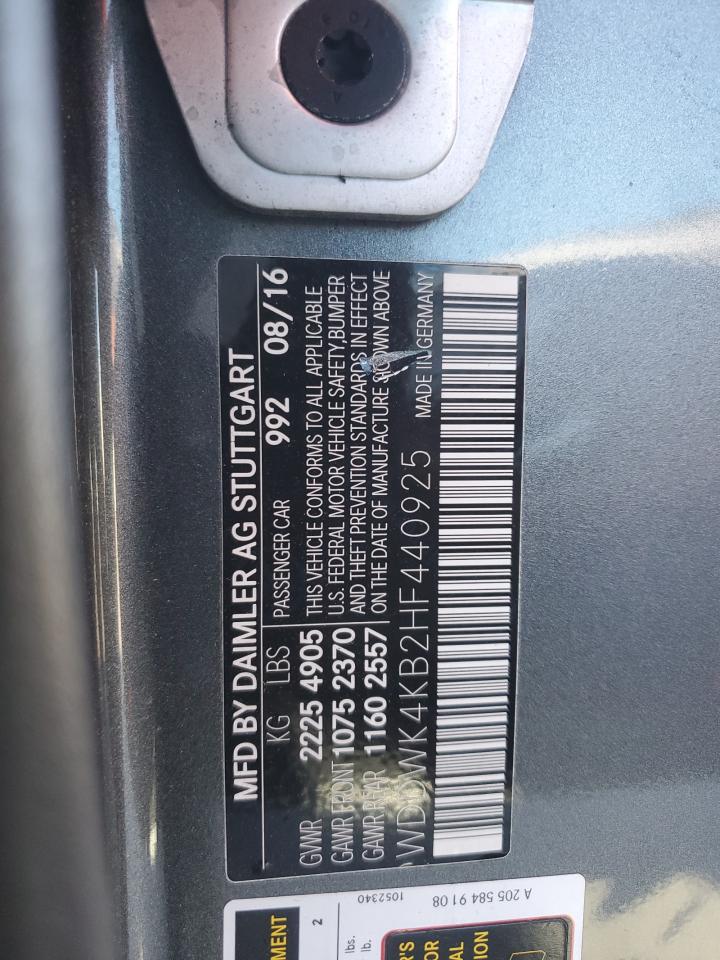 2017 Mercedes-Benz C-klasse VIN WDDWK4KB2HF440925 Copart auction photo, front end damage thumbnail 12