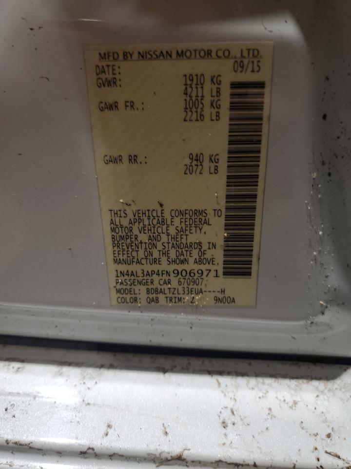 2015 Nissan Altima VIN 1N4AL3AP4FN906971 Copart auction photo, front end / rear end damage thumbnail 14