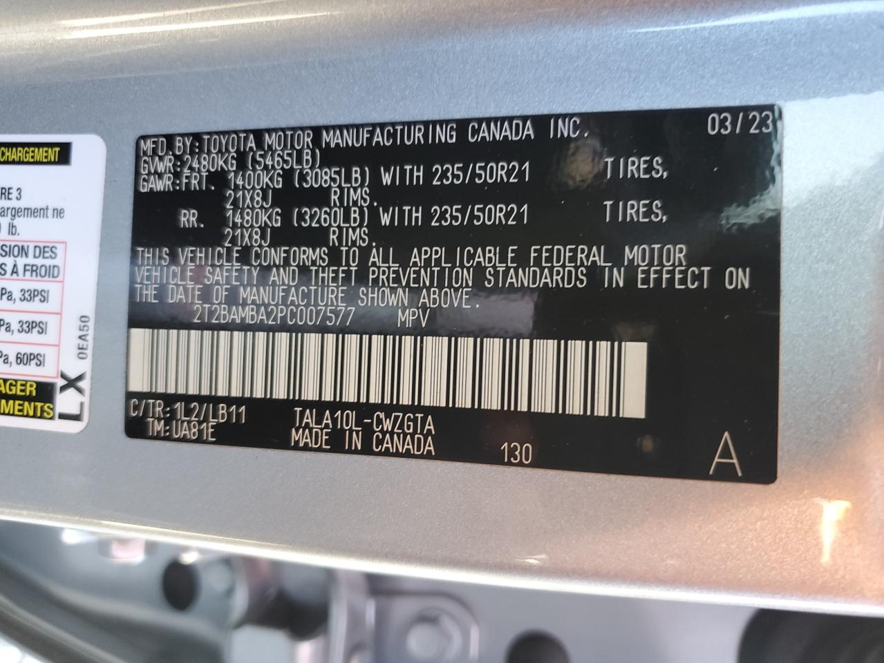 2023 Lexus RX VIN 2T2BAMBA2PC007577 Copart auction photo, front end / rear end damage thumbnail 13