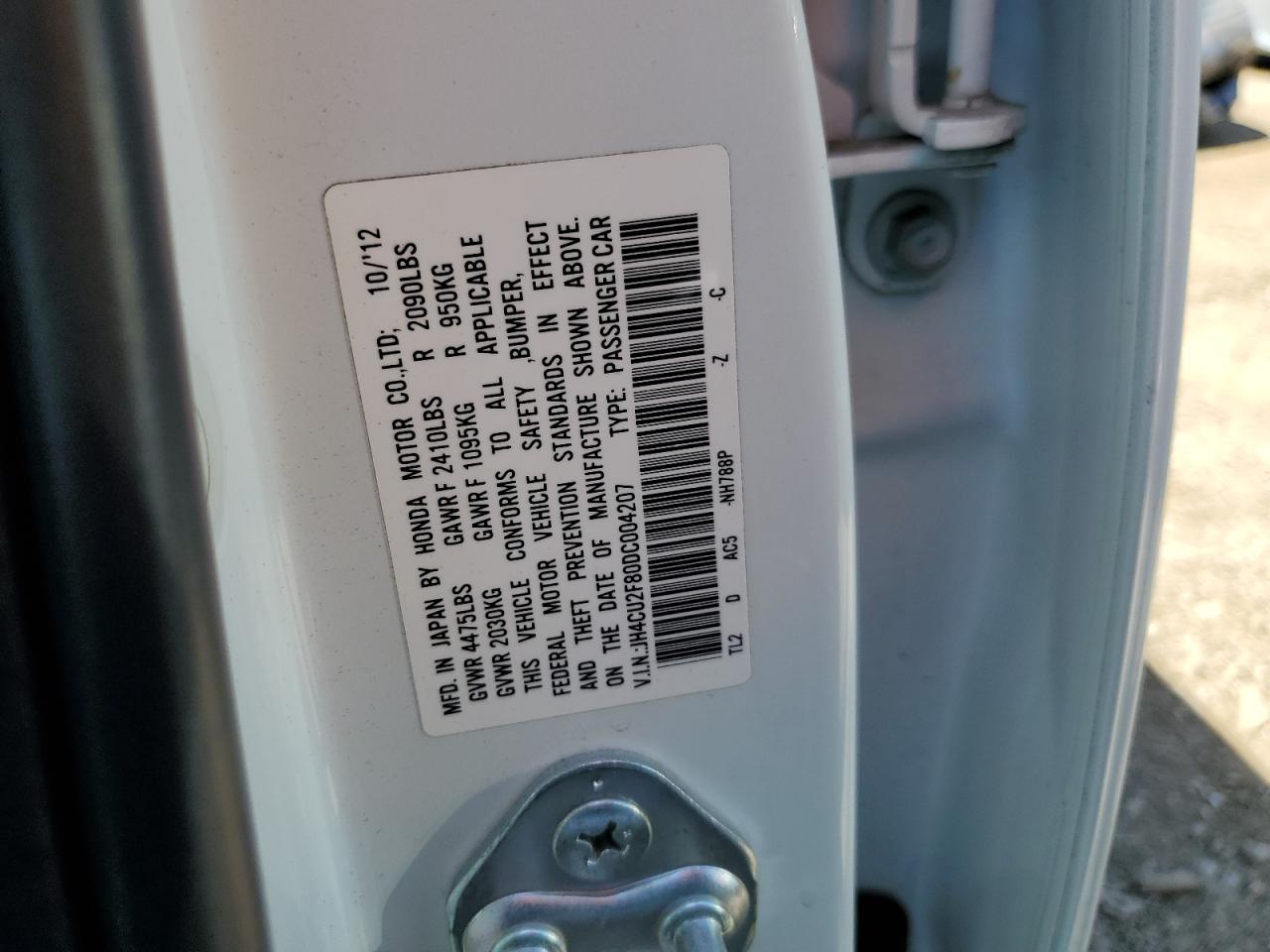 2013 Acura TSX VIN JH4CU2F80DC004207 Copart auction photo, rear end / front end damage thumbnail 13