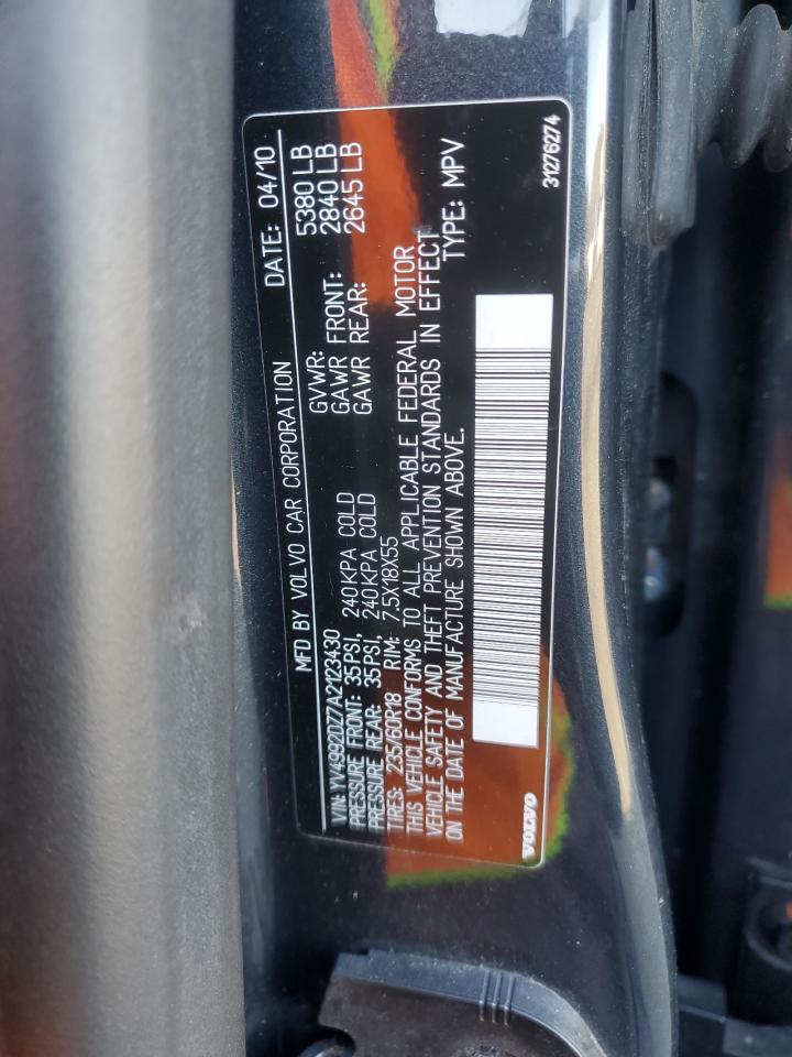 2010 Volvo XC60 VIN YV4992DZ7A2123430 Copart auction photo, rear end / minor dent/scratches damage thumbnail 13