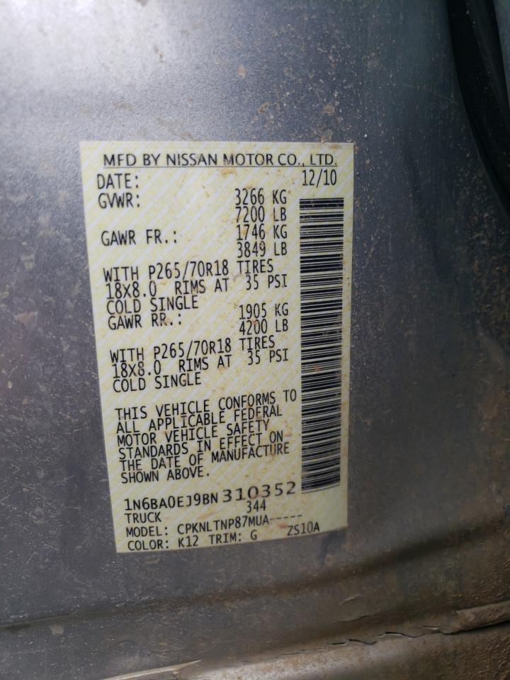 2011 Nissan Titan VIN 1N6BA0EJ9BN310352 Copart auction photo, front end / side damage thumbnail 15