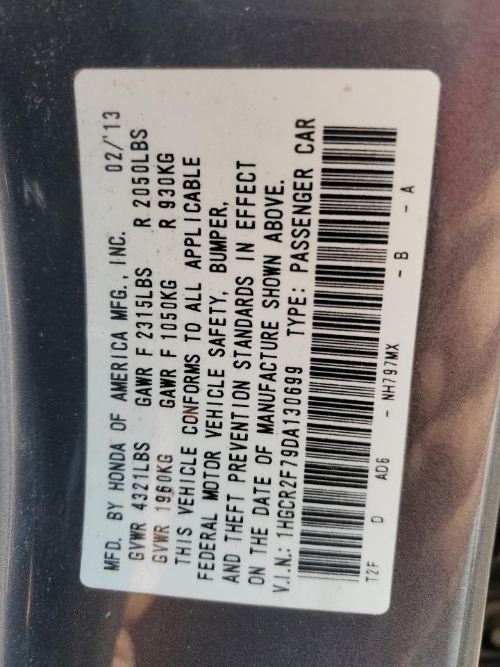 2013 Honda Accord VIN 1HGCR2F79DA130699 Copart auction photo, rear end damage thumbnail 12