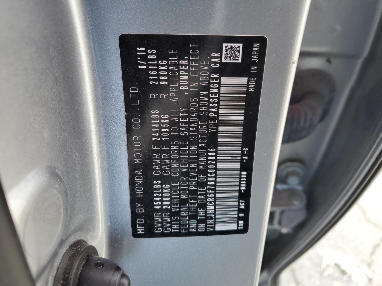 2017 Honda Accord VIN JHMCR6F76HC002886 Copart auction photo, front end damage thumbnail 12