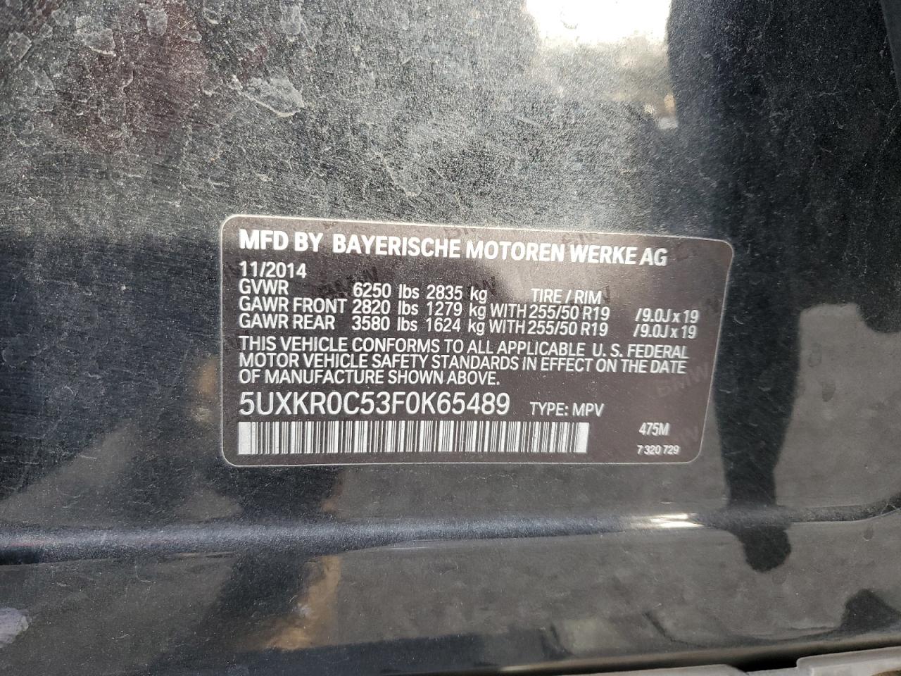 2015 BMW X5 VIN 5UXKR0C53F0K65489 Copart auction photo, front end / side damage thumbnail 14