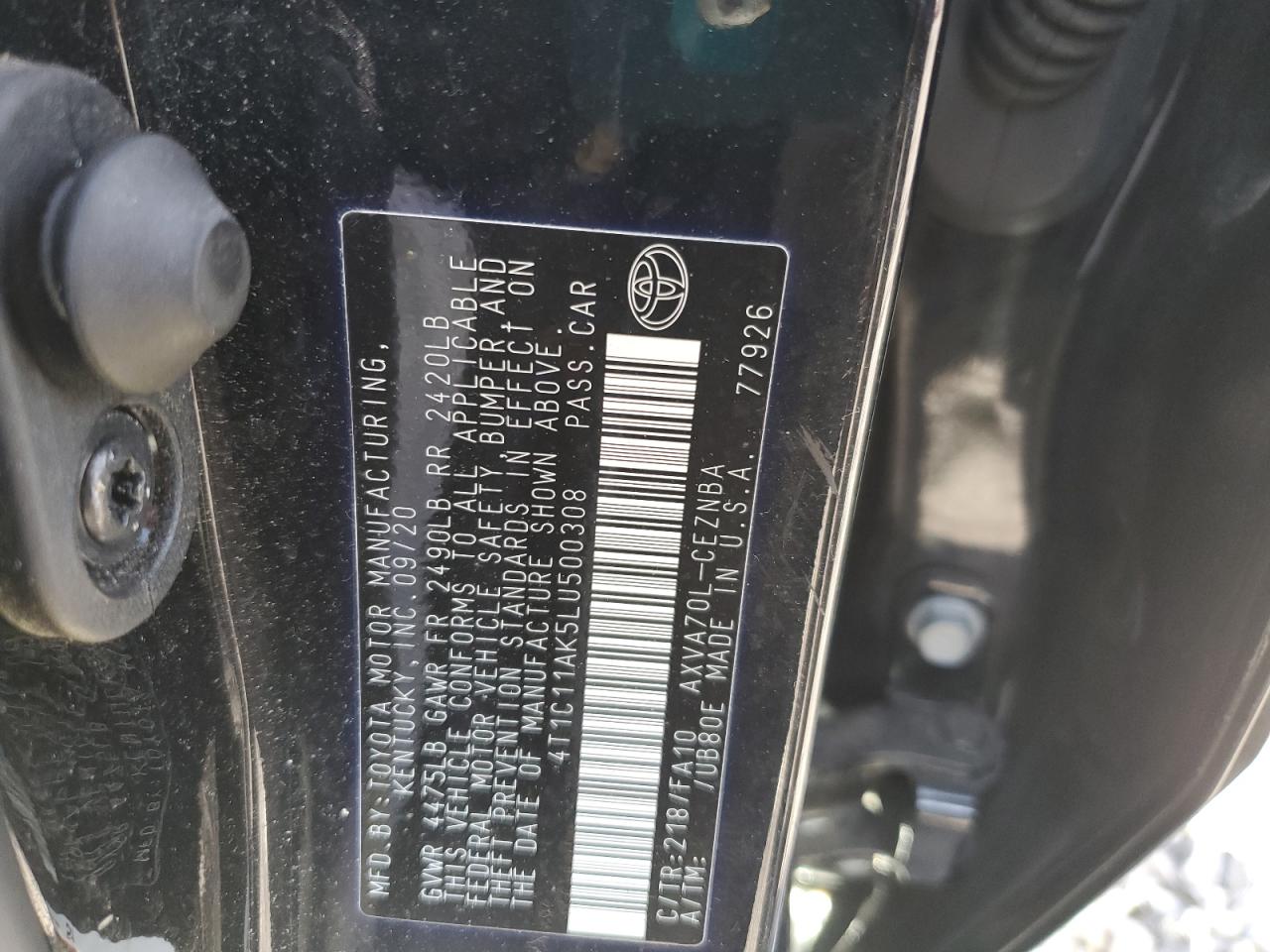2020 Toyota Camry VIN 4T1C11AK5LU500308 Copart auction photo, front end damage thumbnail 12