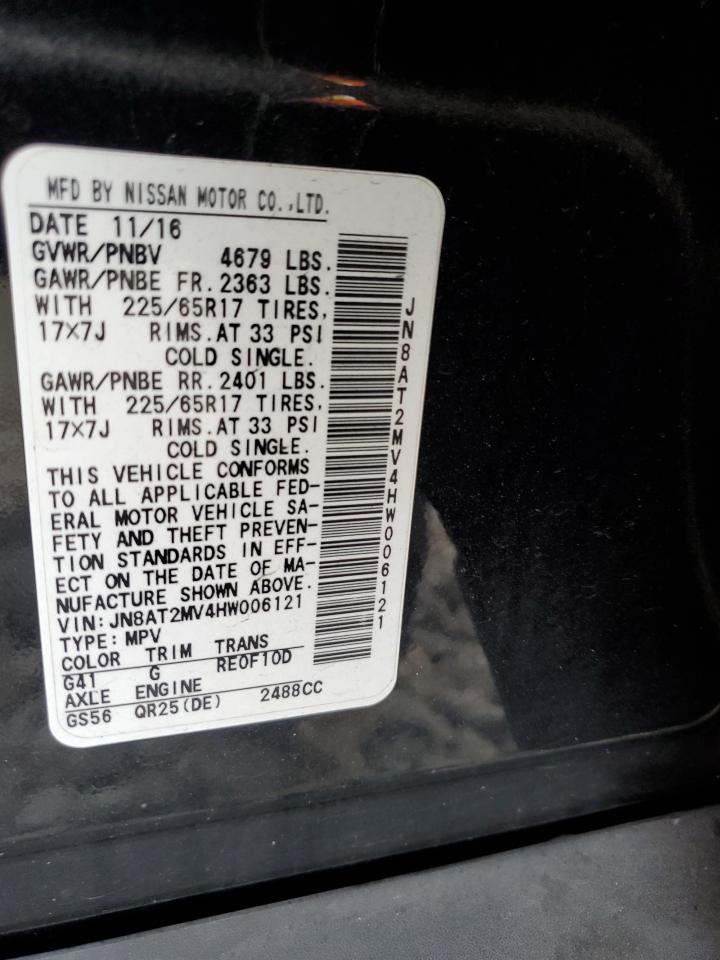 2017 Nissan Rogue VIN JN8AT2MV4HW006121 Copart auction photo, side damage thumbnail 15