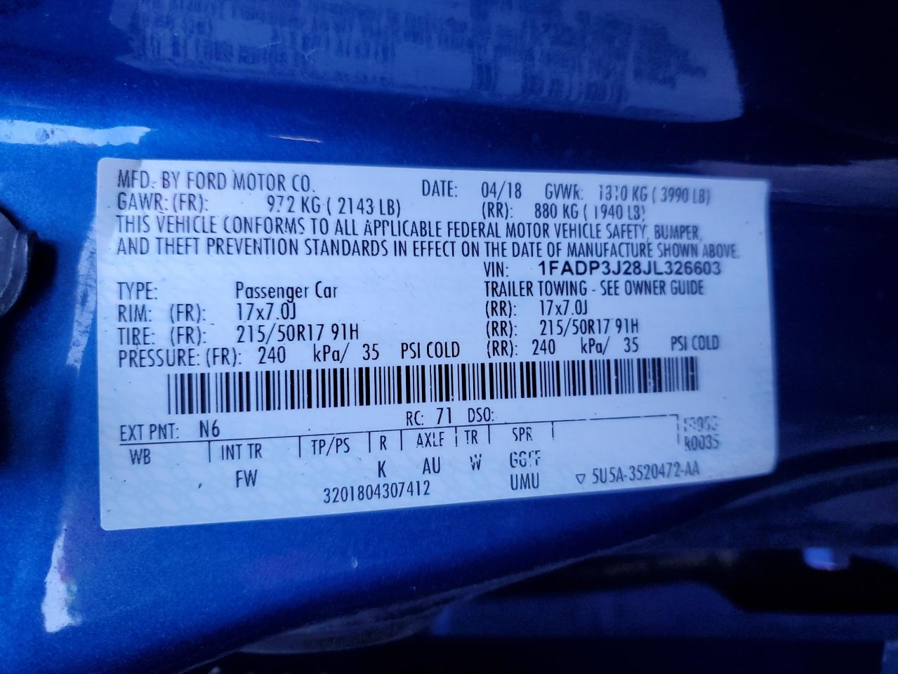 2018 Ford Focus VIN 1FADP3J28JL326603 Copart auction photo, front end damage thumbnail 12