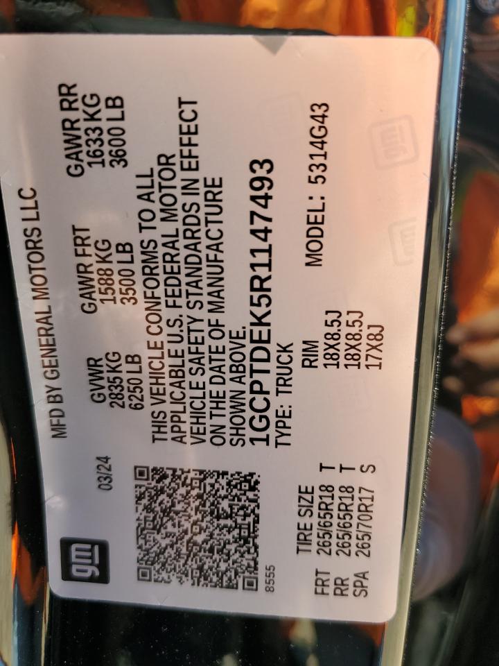 2024 Chevrolet Colorado VIN 1GCPTDEK5R1147493 Copart auction photo, rear end damage thumbnail 12