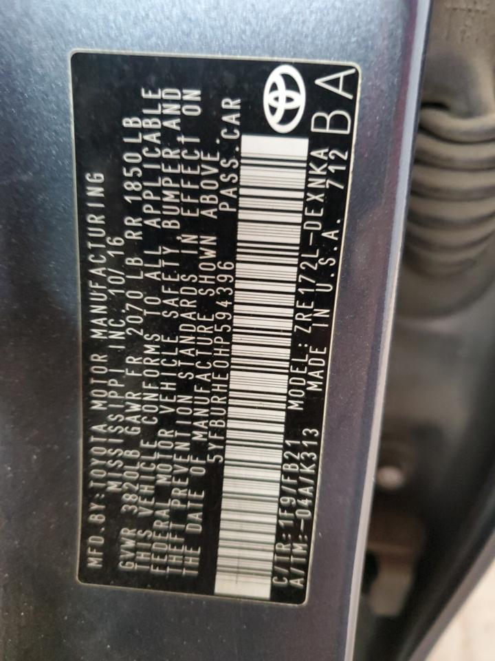 2017 Toyota Corolla VIN 5YFBURHE0HP594396 Copart auction photo, front end damage thumbnail 12