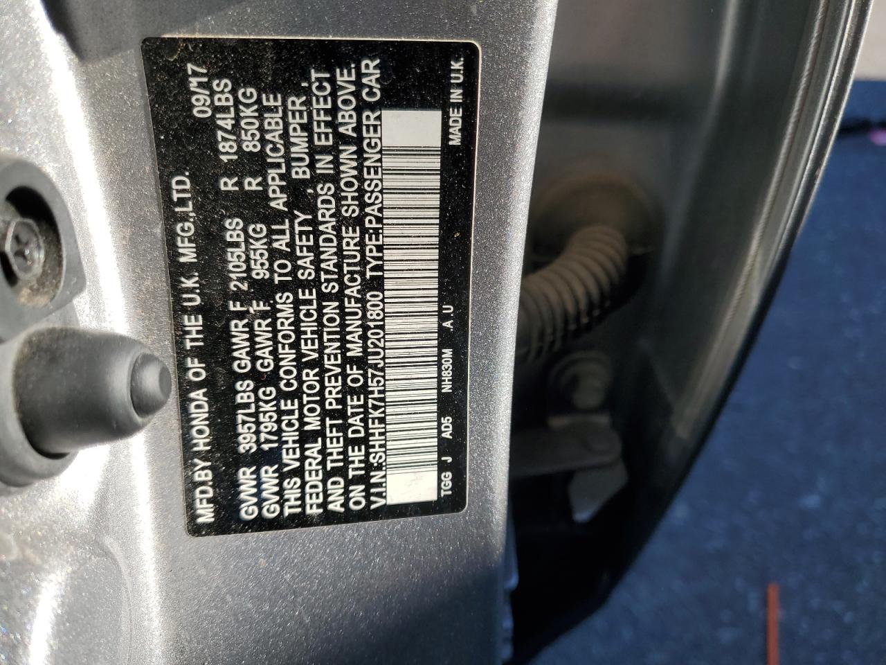 2018 Honda Civic VIN SHHFK7H57JU201800 Copart auction photo, all over damage thumbnail 13