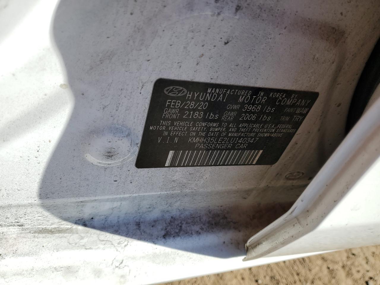 2020 Hyundai Elantra VIN KMHH35LE2LU140347 Copart auction photo, rear end / front end damage thumbnail 14