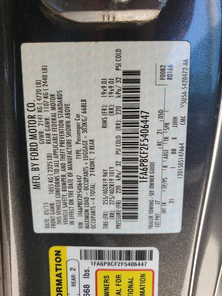 2015 Ford Mustang VIN 1FA6P8CF2F5406447 Copart auction photo, all over damage thumbnail 12