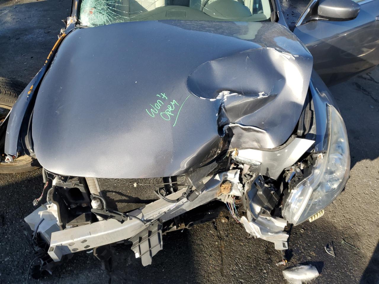 2012 Infiniti G VIN JN1CV6AR3CM677218 Copart auction photo, front end / side damage thumbnail 11