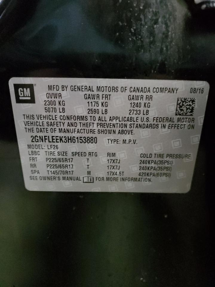 2017 Chevrolet Equinox VIN 2GNFLEEK3H6153880 Copart auction photo, front end damage thumbnail 13