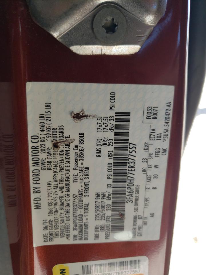 2014 Ford Fusion VIN 3FA6P0H77ER377557 Copart auction photo, side / rear end damage thumbnail 12