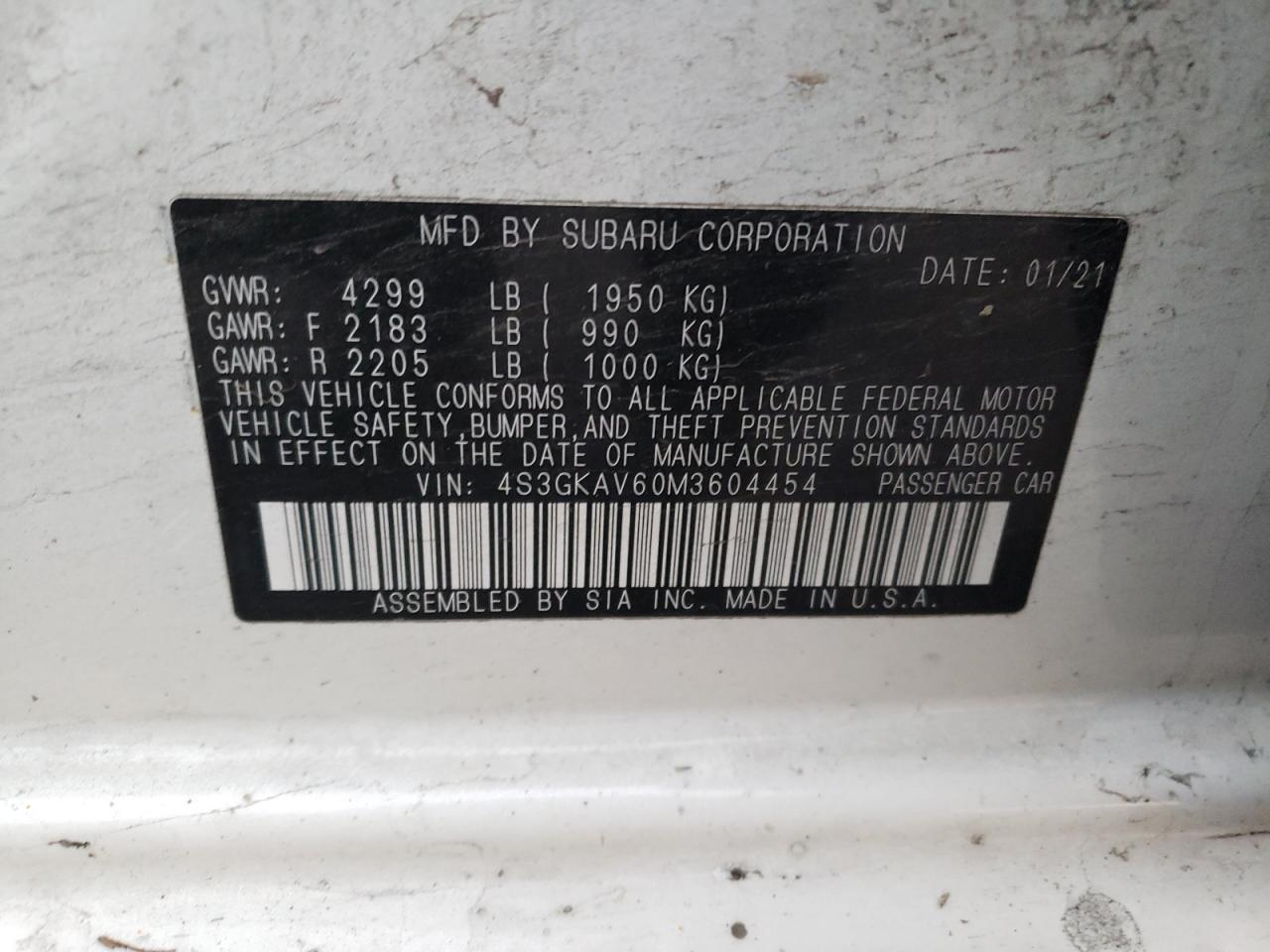 2021 Subaru Impreza VIN 4S3GKAV60M3604454 Copart auction photo, front end damage thumbnail 12