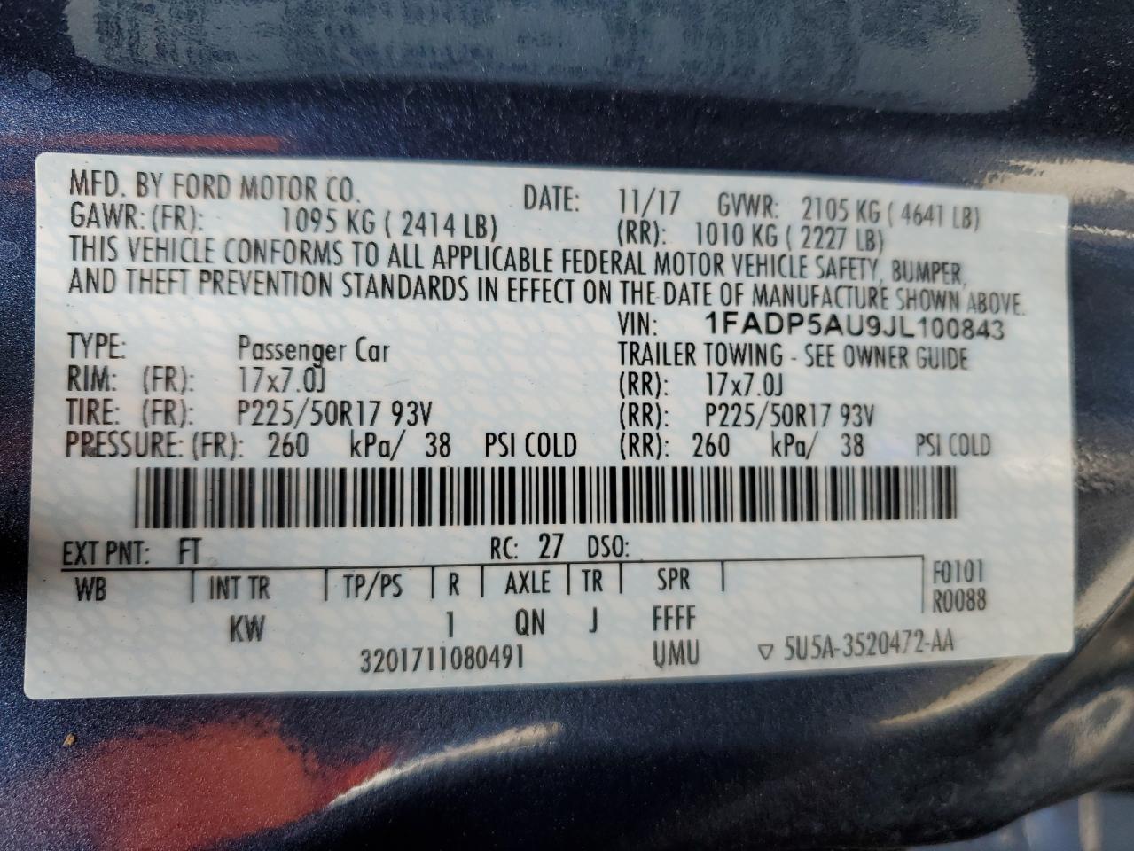 2018 Ford C-MAX VIN 1FADP5AU9JL100843 Copart auction photo, front end / minor dent/scratches damage thumbnail 12