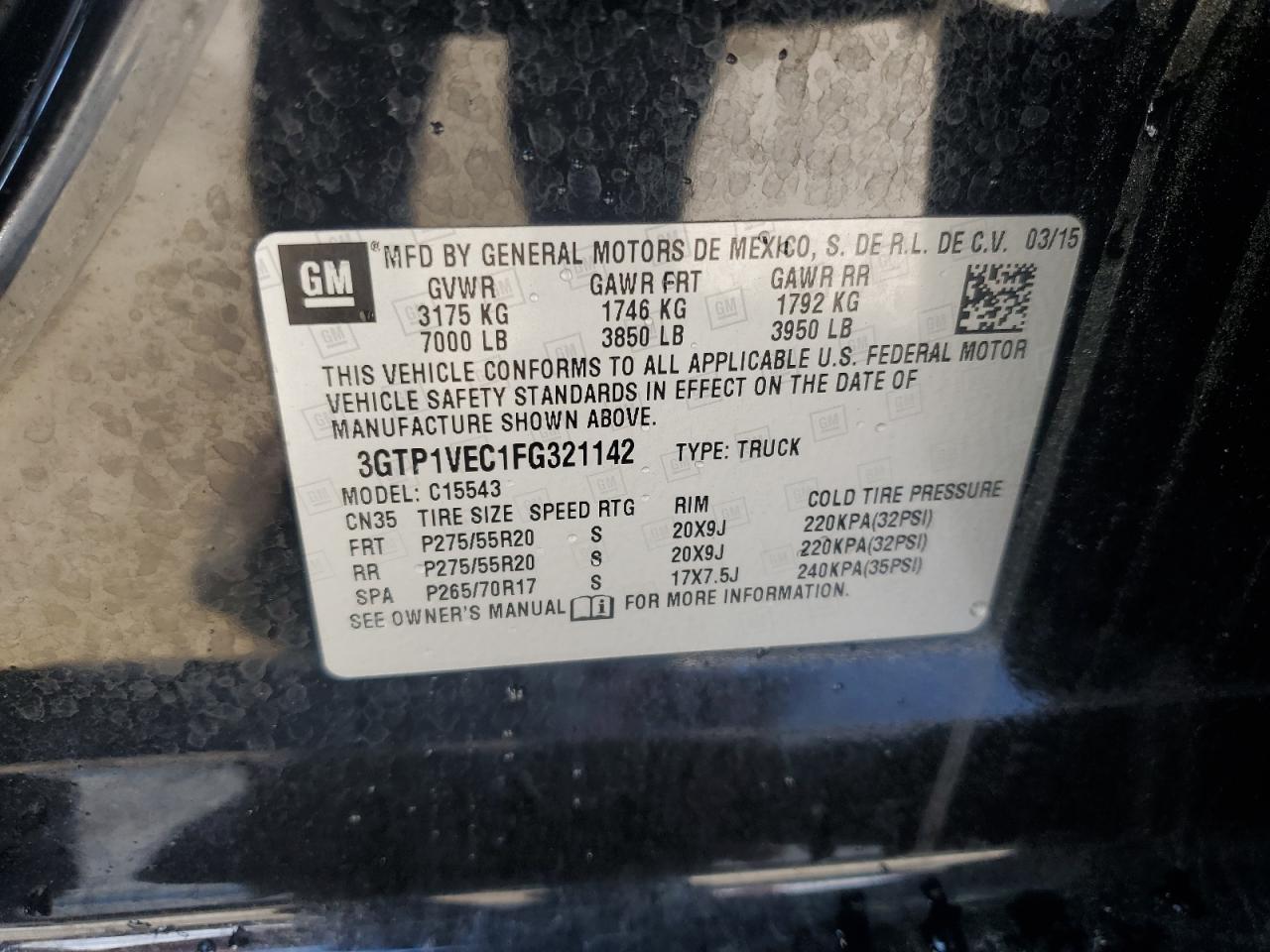 2015 GMC Sierra VIN 3GTP1VEC1FG321142 Copart auction photo, front end damage thumbnail 13