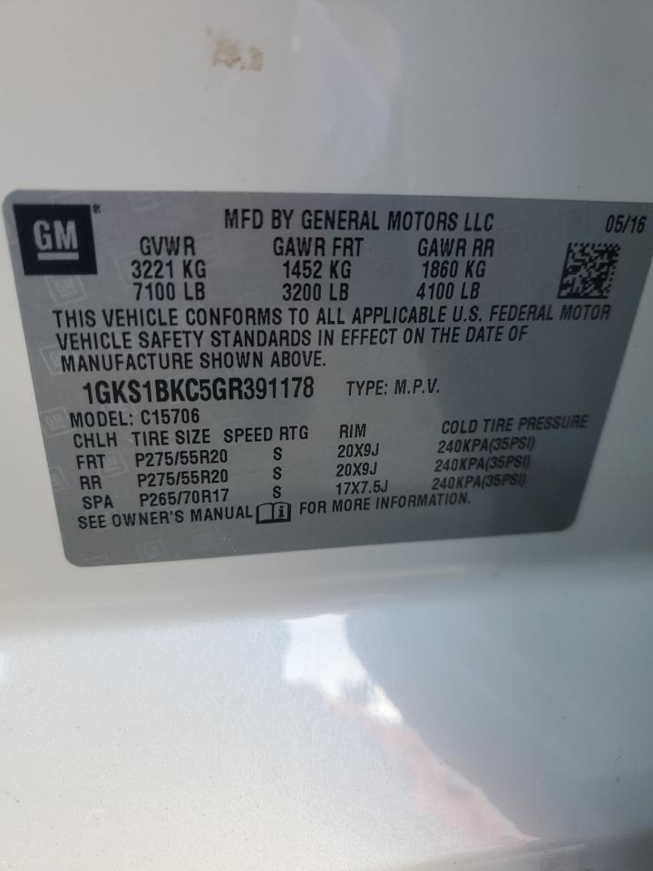 2016 GMC Yukon VIN 1GKS1BKC5GR391178 Copart auction photo, front end damage thumbnail 14
