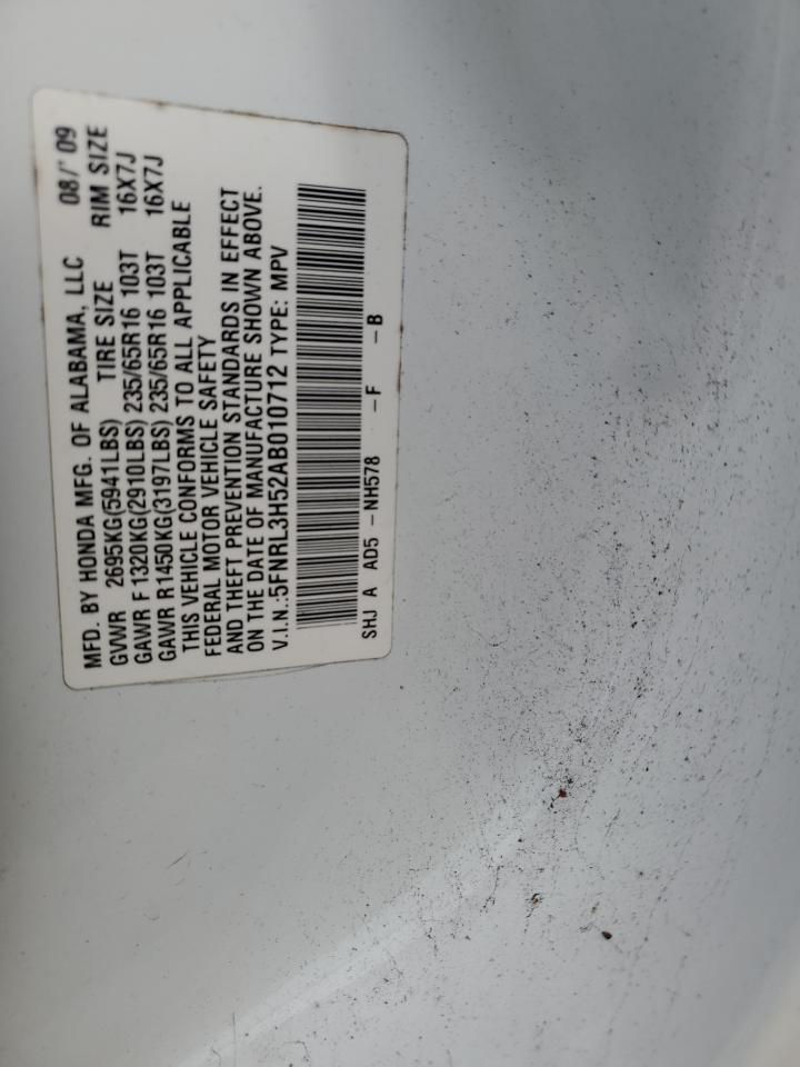 2010 Honda Odyssey VIN 5FNRL3H52AB010712 Copart auction photo, front end damage thumbnail 15