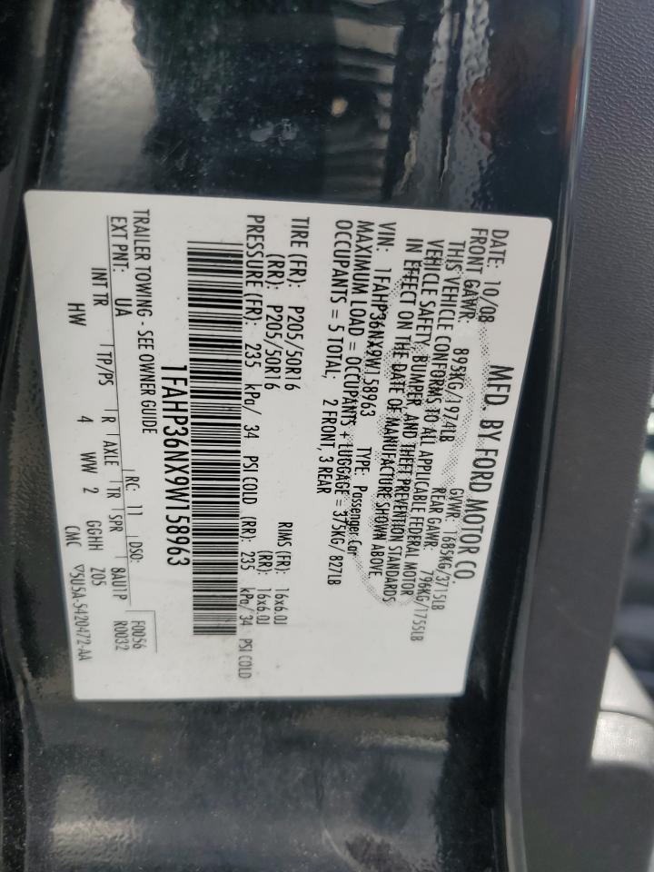 2009 Ford Focus VIN 1FAHP36NX9W158963 Copart auction photo, front end damage thumbnail 12