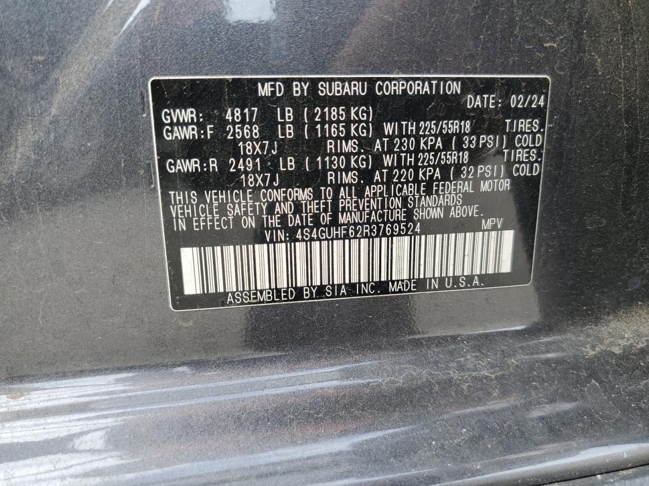 2024 Subaru XV VIN 4S4GUHF62R3769524 Copart auction photo, side / rear end damage thumbnail 13