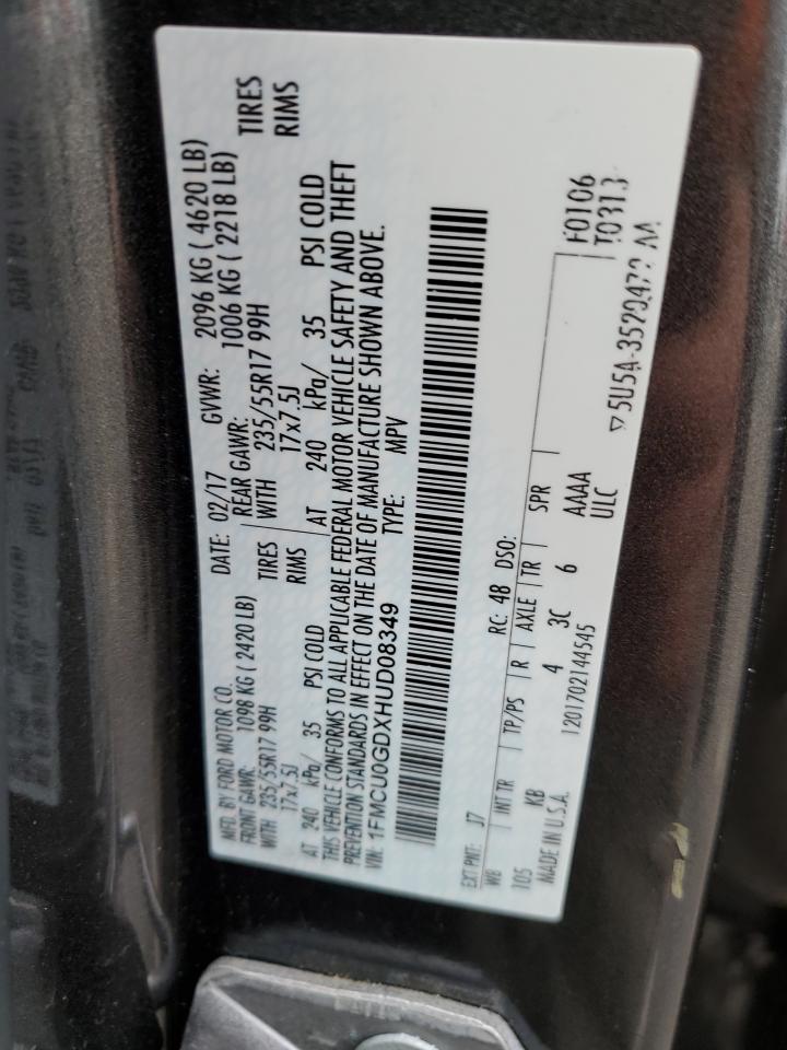 2017 Ford Escape VIN 1FMCU0GDXHUD08349 Copart auction photo, side damage thumbnail 13